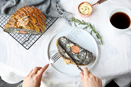 海鲜设计素材火腿创意面包餐桌美学背景
