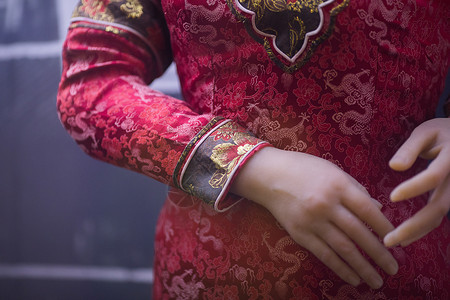一根手指中国元素旗袍背景