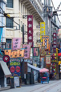路边商店老上海街头场景背景