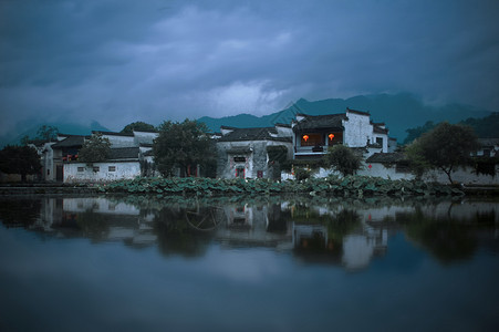 清晨的宏村背景图片