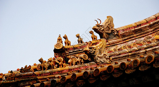 十字形屋脊北京故宫紫禁城屋脊兽背景