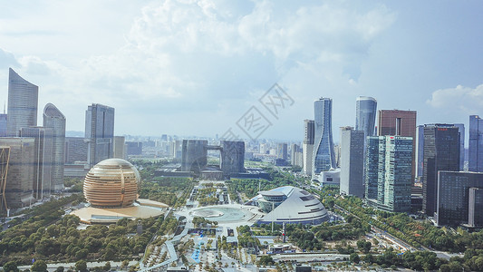 现代化建筑群航拍杭州滨江区金融商业区背景