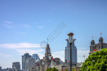 蓝白天空上海外滩城市风光背景