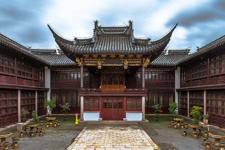 中国梦艺术字中国古建筑传统庭院背景