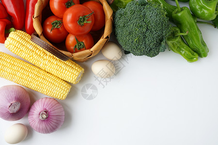 白色水果蔬菜果蔬烹饪食材平铺素材背景