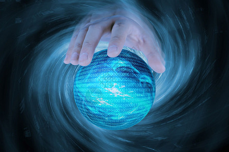 手托球被手操控的全球数据流设计图片