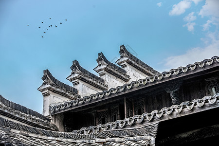 黑色古典江南传统民居建筑墙体-马头墙背景