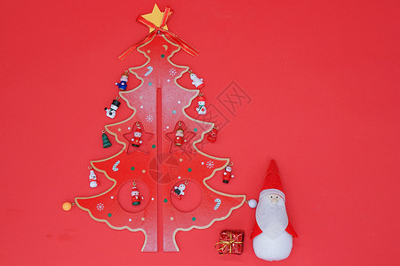 绘本车元素题材红色背景下的圣诞元素背景