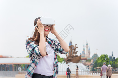城市旅行VR女孩背景图片