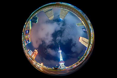 360度全景图上海陆家嘴夜景全景球形图背景
