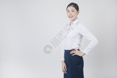 蓝色衬衫裙自信的职场女性背景