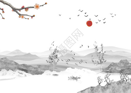 孔公鸡水墨中国风设计图片