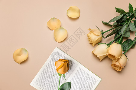 黄玫瑰花茶文艺背景设计图片