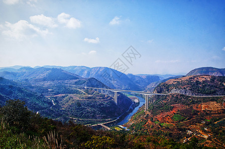 复古桥大山河谷里的大桥背景