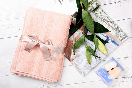 粉色的百合花居家用品浴巾背景素材背景