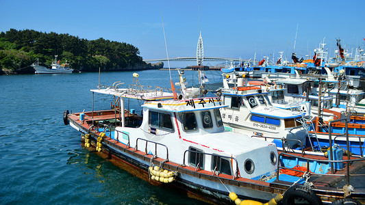韩国济州岛海岛渔船高清图片