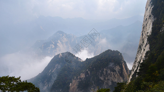 陕西华山毛笔字陕西西岳华山自然风光背景