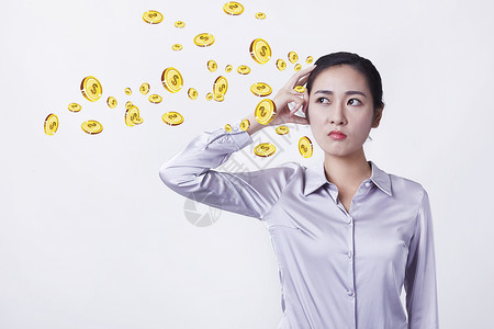 商务女性商业计算职业女性思考钱设计图片