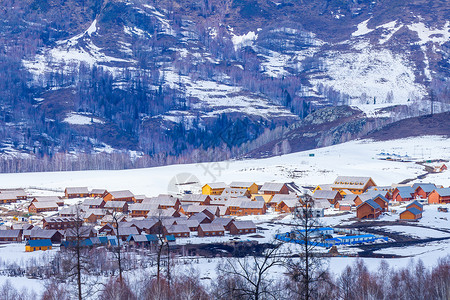 挪威最美村庄新疆喀纳斯景区禾木村背景