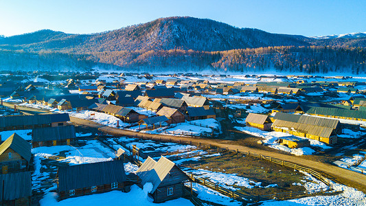 布衣族航拍新疆喀纳斯景区禾木村背景