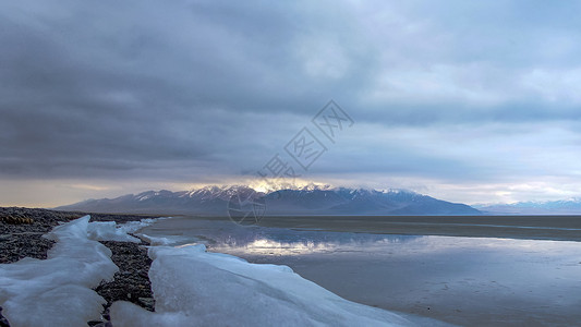 新疆冰封中的赛里木湖背景图片