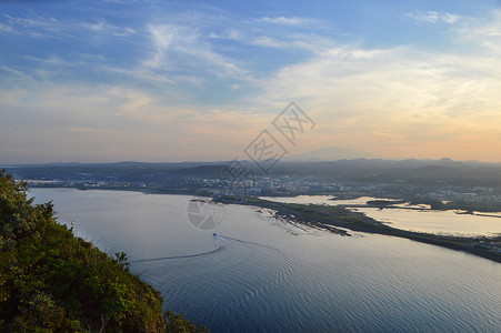 韩国城山日出峰观景俯视眺望全景背景图片