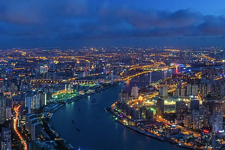 蓝紫色的现代城市广州夜景背景