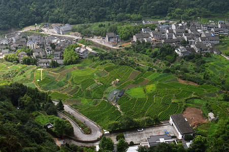 航拍俯视雁荡山乡村背景图片