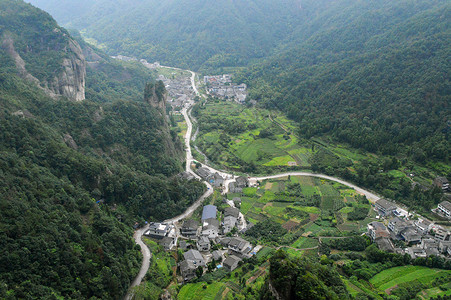 航拍俯视雁荡山乡村背景图片