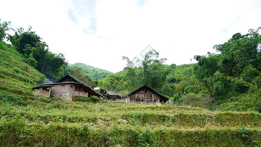 越南山地越南沙坝乡村田野背景