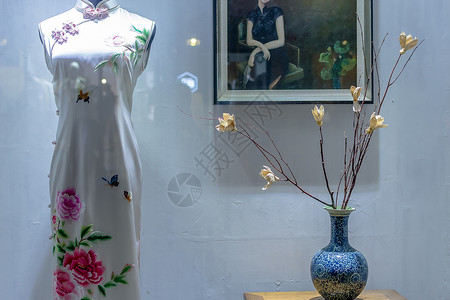 欧洲中国风花瓶橱窗工艺品背景背景