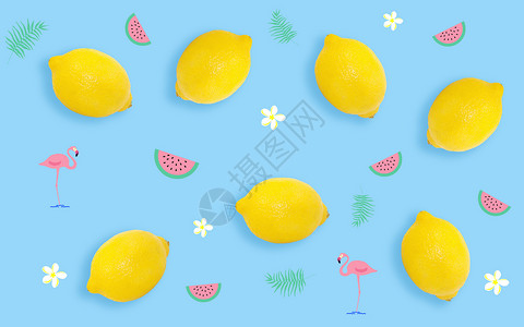 一堆西瓜柠檬清新背景设计图片