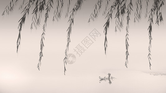 中国画树充满中国风的小东江雾气背景