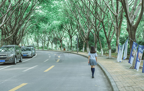 奥克兰理工大学校园小清新学生背影背景