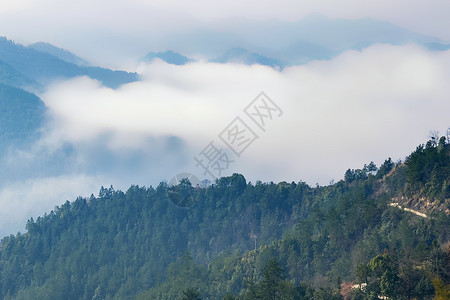 高原秋景延安晨雾背景