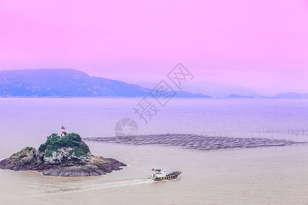 粉红眼海霞浦美景背景