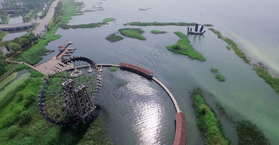苏州太湖风景水车高清图片