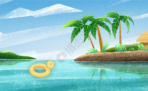 安静的大海海岛插画设计图片