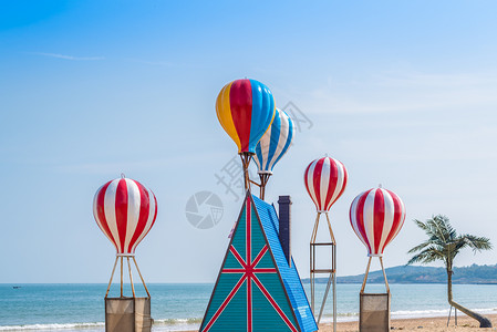 胶南秋季青岛海滨基地热气球背景