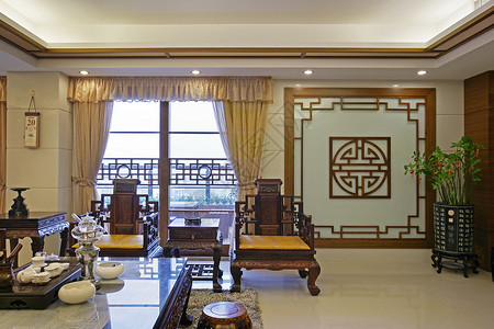 中式客厅空间室内家居实景拍摄背景