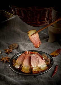 切片的腊肉腌腊猪肉高清图片