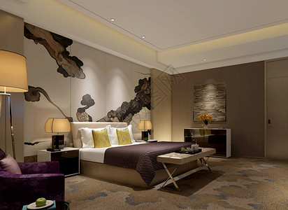新标家居素材新古典式简约风卧室室内设计效果图背景
