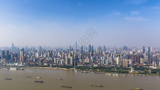武汉三镇俯视长江主轴上的城市美景背景