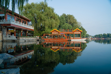 什刹海公园北京的公园美景背景