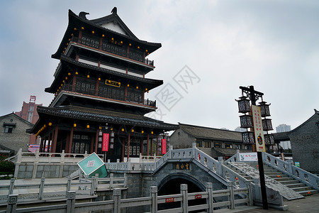 盐城水街盐城盐都水街藏经阁背景