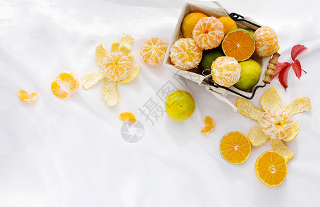 透明白纱素材橘子创意图片背景