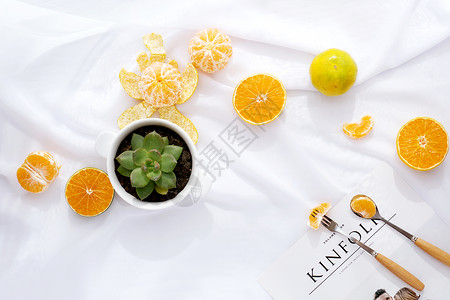 透明白纱素材橘子创意图片背景