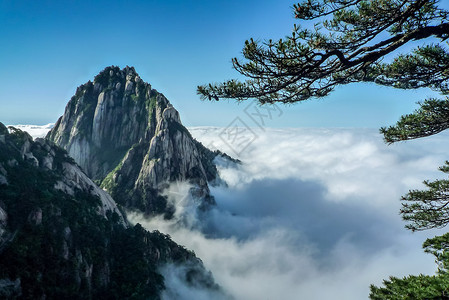 黄山天都峰黄山云海背景