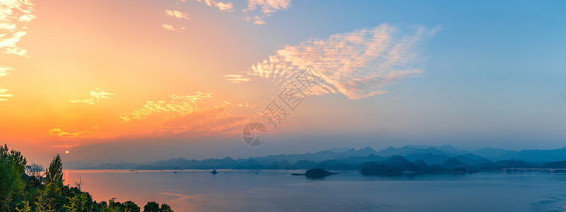黄昏水面夕阳醉美千岛湖全景图背景