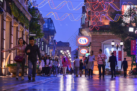 社区商业街武昌著名街道-楚河汉街夜景背景